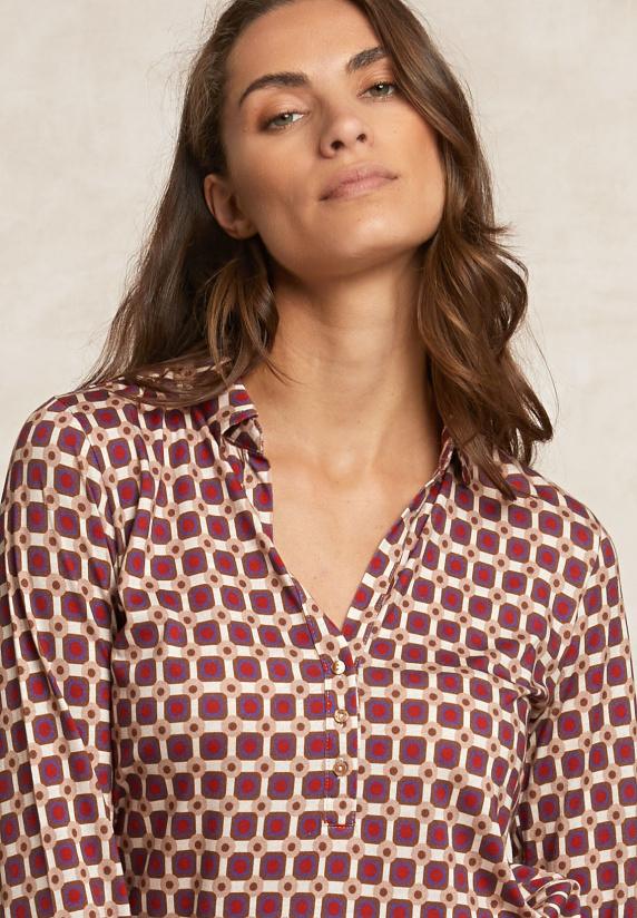 River Woods Jersey Fantasie V-hals Blouse Rood/bruin