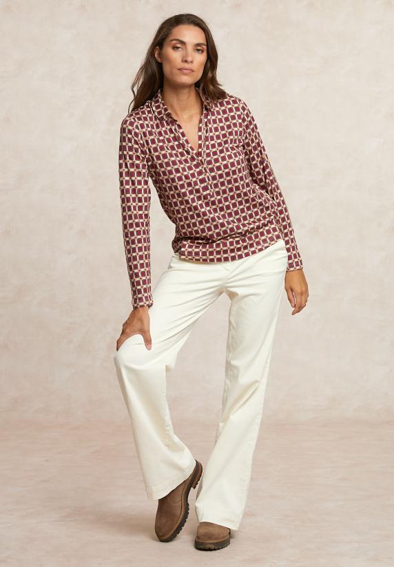 River Woods Jersey Fantasie V-hals Blouse Rood/bruin