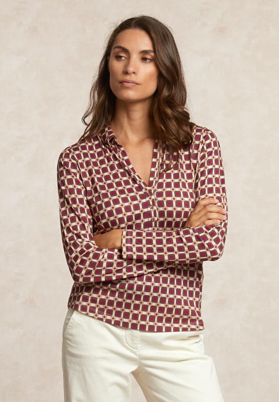 river woods Jersey fantasie V-hals blouse rood/bruin