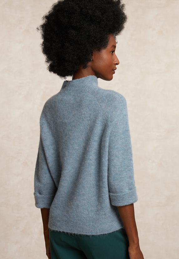 River Woods Jersey Trui Opstaande Kraag 3/4 Mouwen Lichtblauw