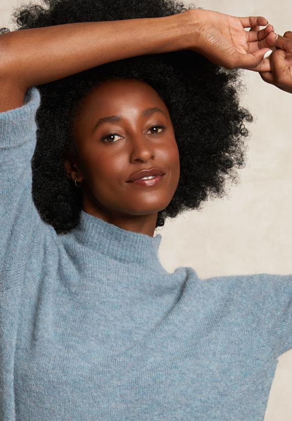 River Woods Jersey Trui Opstaande Kraag 3/4 Mouwen Lichtblauw