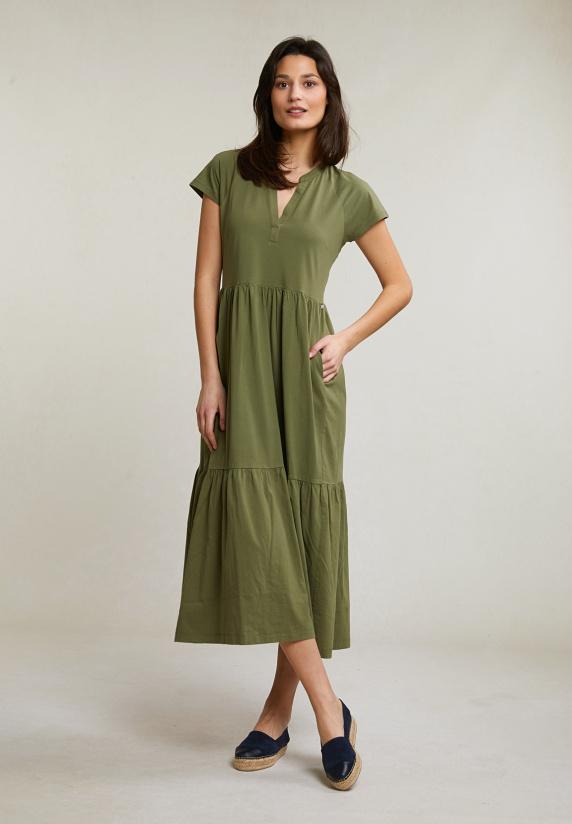 River Woods Kaki Wijdvallende Jerseyjurk Korte Mouwen