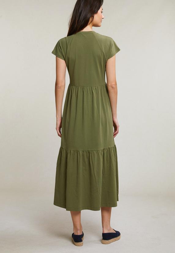 River Woods Kaki Wijdvallende Jerseyjurk Korte Mouwen