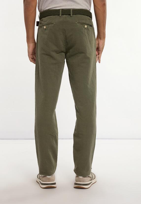 River Woods Katoen-linnen Chinobroek Met Plooien Kaki
