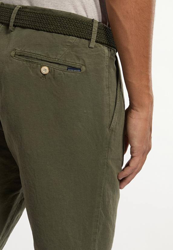 River Woods Katoen-linnen Chinobroek Met Plooien Kaki