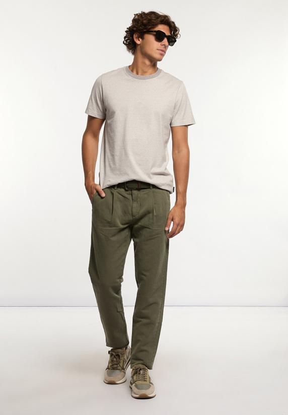 River Woods Katoen-linnen Chinobroek Met Plooien Kaki