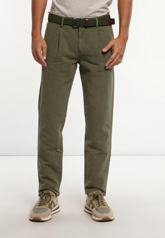 river woods Katoen-linnen chinobroek met plooien kaki