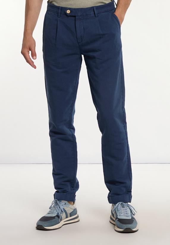 river woods Katoen-linnen chinobroek met plooien mykonos blue