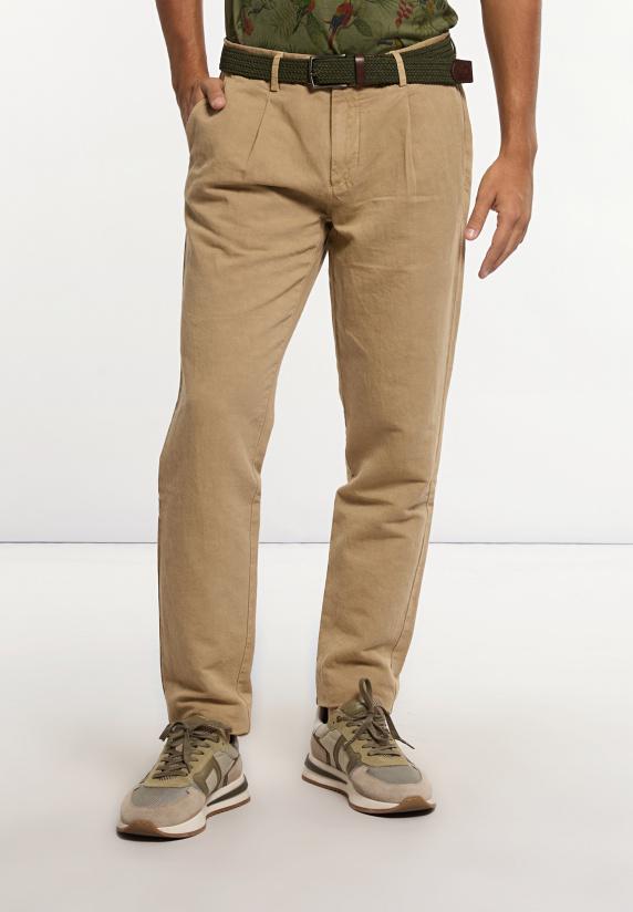 river woods Katoen-linnen chinobroek met plooien wheat