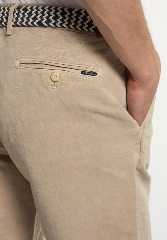 River Woods Katoen-linnen Chinoshort Met Plooien Beige