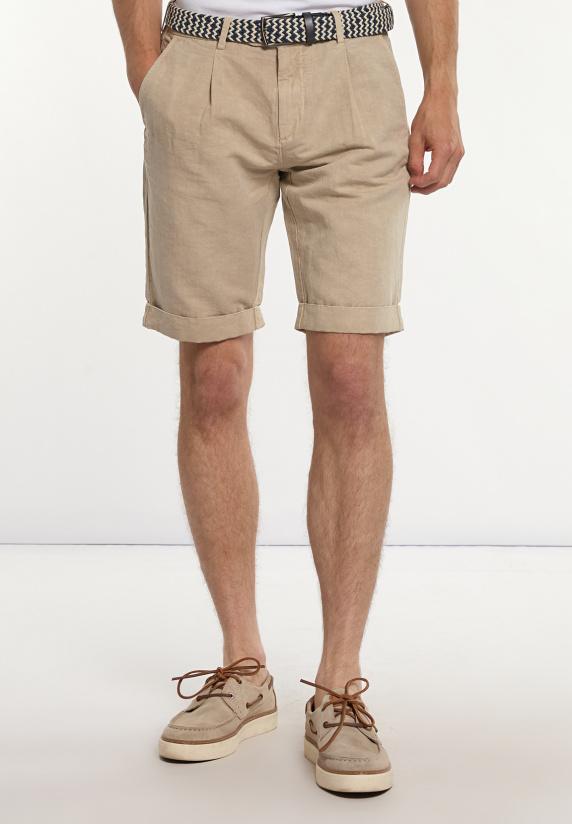 river woods Katoen-linnen chinoshort met plooien beige