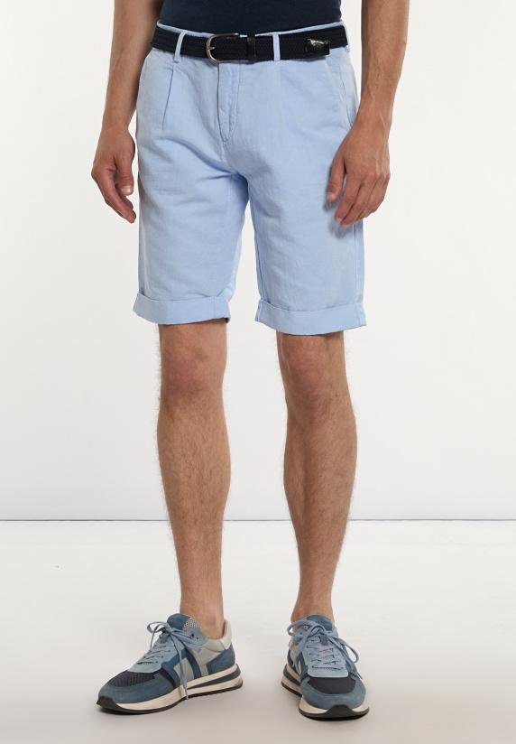 river woods Katoen-linnen chinoshort met plooien glacier