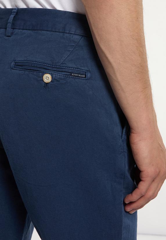 River Woods Katoen-linnen Chinoshort Met Plooien Mykonos Blue