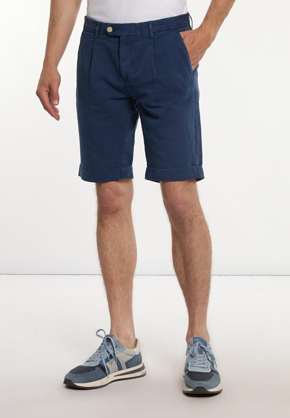 river woods Katoen-linnen chinoshort met plooien mykonos blue