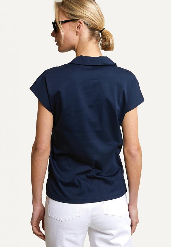 River Woods Katoene V-hals Polo T-shirt Korte Mouwen Navy
