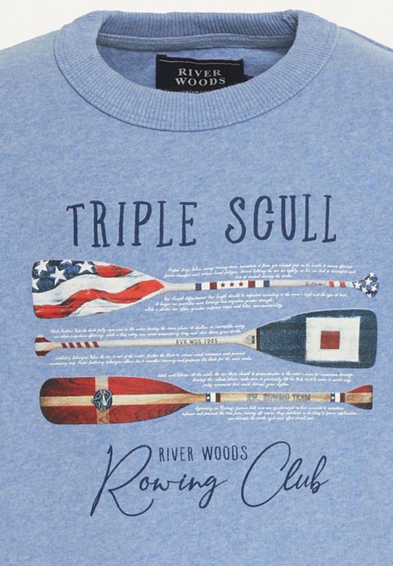 River Woods Katoenen Basic Trui Ronde Hals Dark Soft Persian Blue Mix