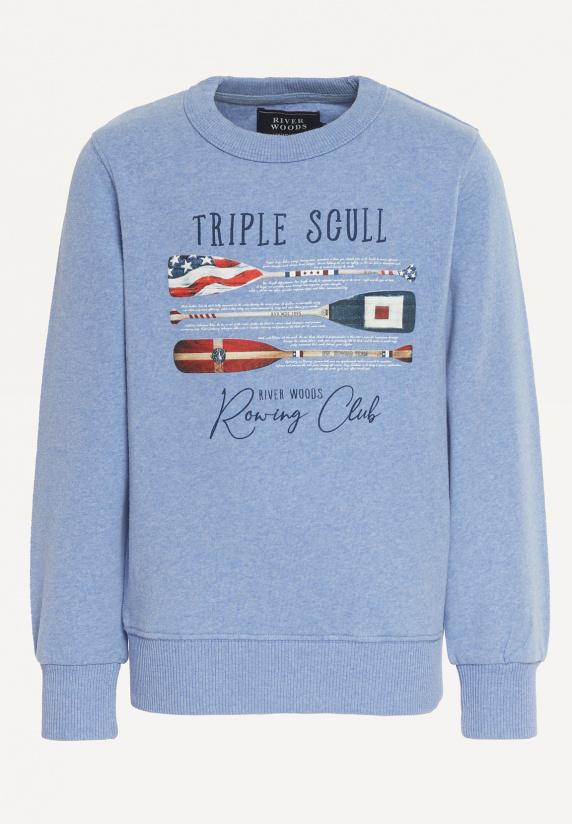 river woods Katoenen basic trui ronde hals dark soft persian blue mix