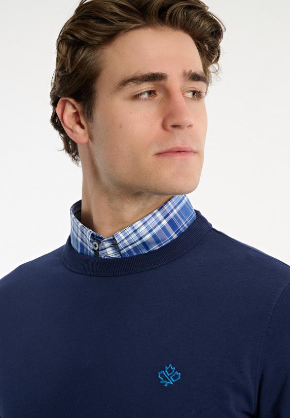 River Woods Katoenen Basic Trui Ronde Hals Midnight Blue Mix