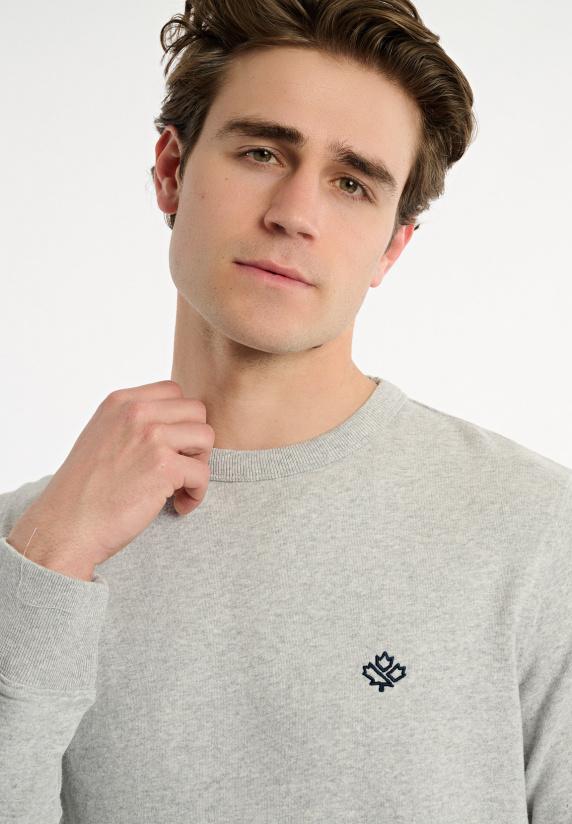 River Woods Katoenen Basic Trui Ronde Hals Pearl Grey Mix