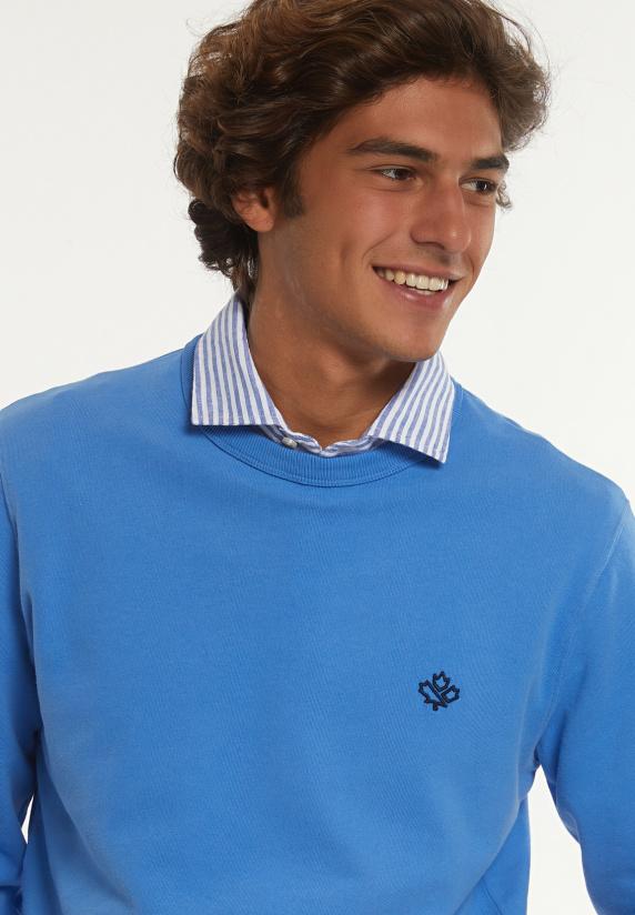 River Woods Katoenen Basic Trui Ronde Hals Soft Azure