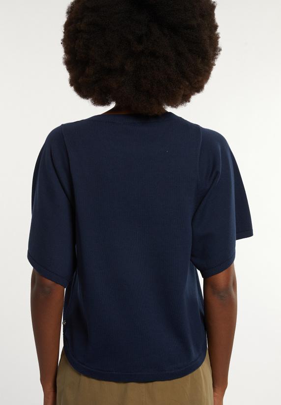 River Woods Katoenen Basic Trui Ronde Hals Wijde Mouwen Blauw