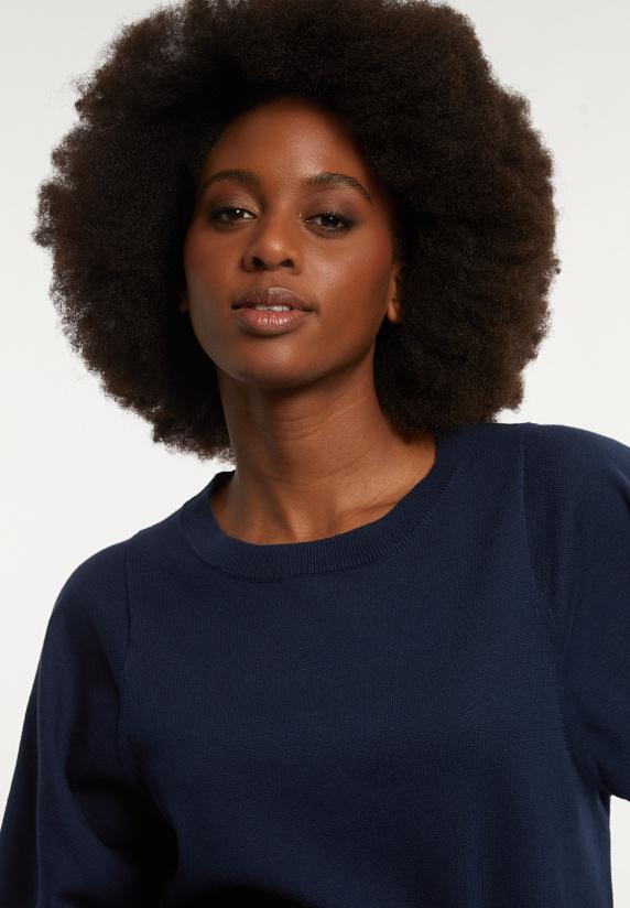 River Woods Katoenen Basic Trui Ronde Hals Wijde Mouwen Blauw