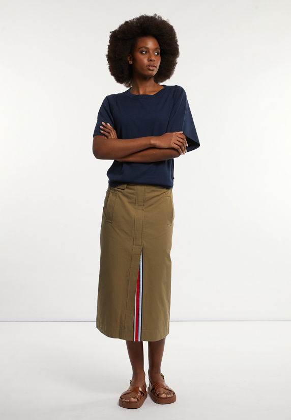 River Woods Katoenen Basic Trui Ronde Hals Wijde Mouwen Blauw