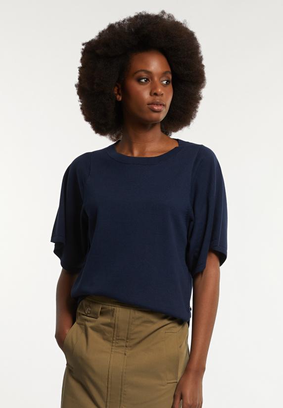 river woods Katoenen basic trui ronde hals wijde mouwen blauw