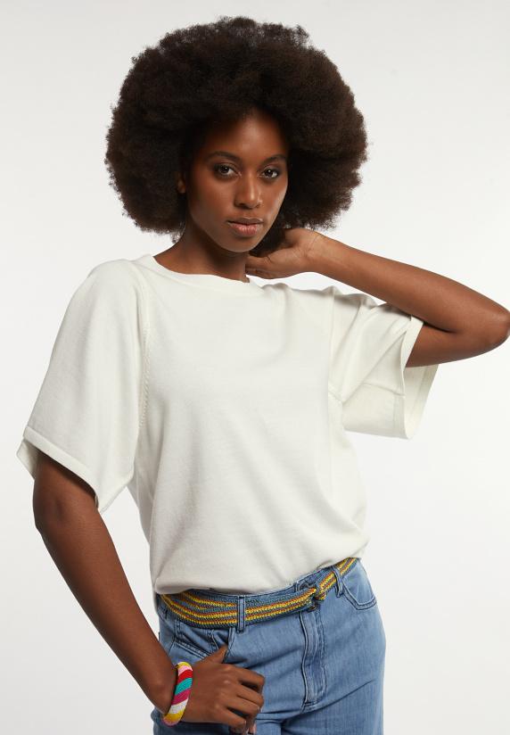 River Woods Katoenen Basic Trui Ronde Hals Wijde Mouwen écru