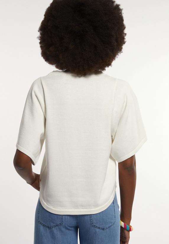 River Woods Katoenen Basic Trui Ronde Hals Wijde Mouwen écru