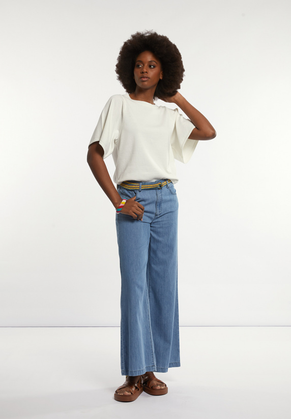 River Woods Katoenen Basic Trui Ronde Hals Wijde Mouwen écru