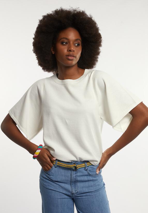 river woods Katoenen basic trui ronde hals wijde mouwen écru