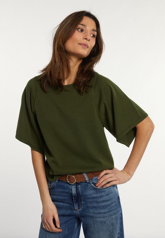 river woods Katoenen basic trui ronde hals wijde mouwen kaki