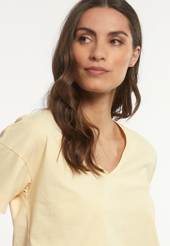 River Woods Katoenen Basic Wijde V-hals T-shirt Geel