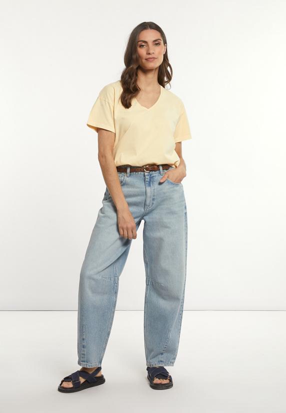 River Woods Katoenen Basic Wijde V-hals T-shirt Geel