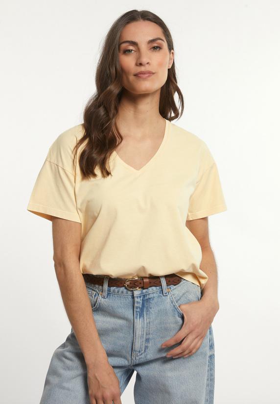 river woods Katoenen basic wijde V-hals T-shirt geel