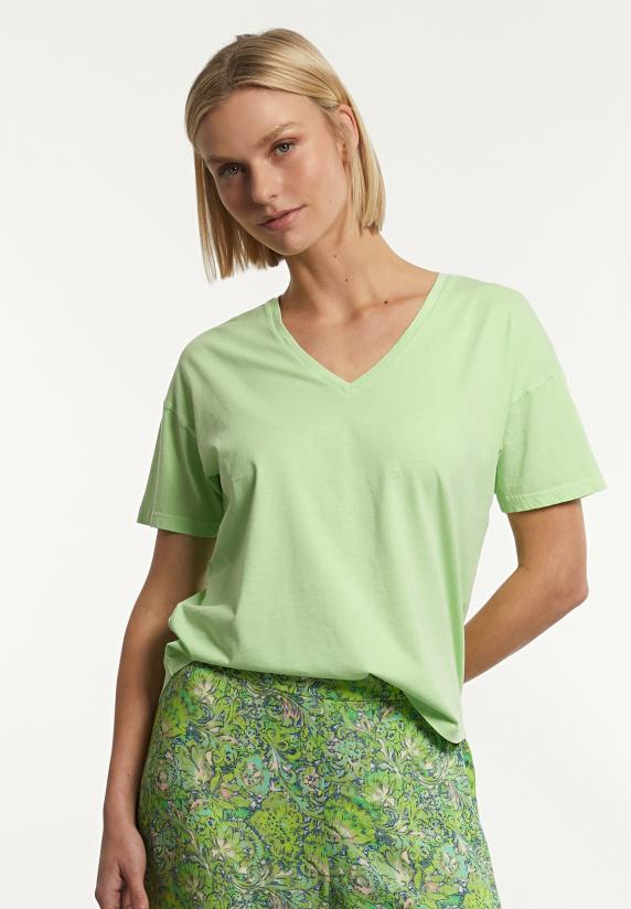 river woods Katoenen basic wijde V-hals T-shirt kiwi