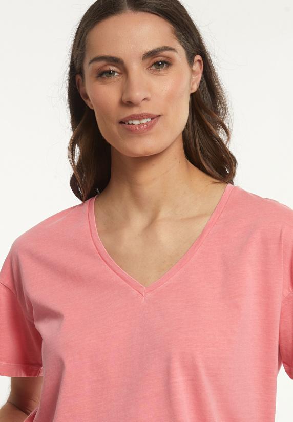 River Woods Katoenen Basic Wijde V-hals T-shirt Roze