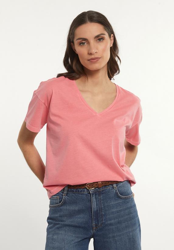river woods Katoenen basic wijde V-hals T-shirt roze