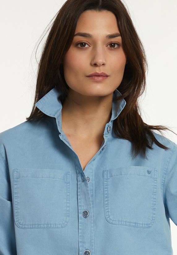 River Woods Katoenen Blouse Opgestikte Zakken Blauw