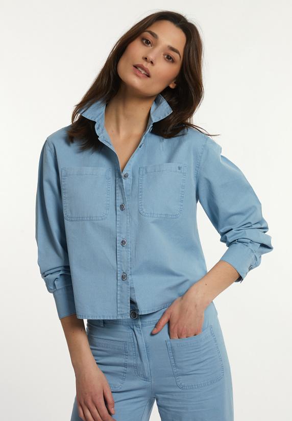 river woods Katoenen blouse opgestikte zakken blauw