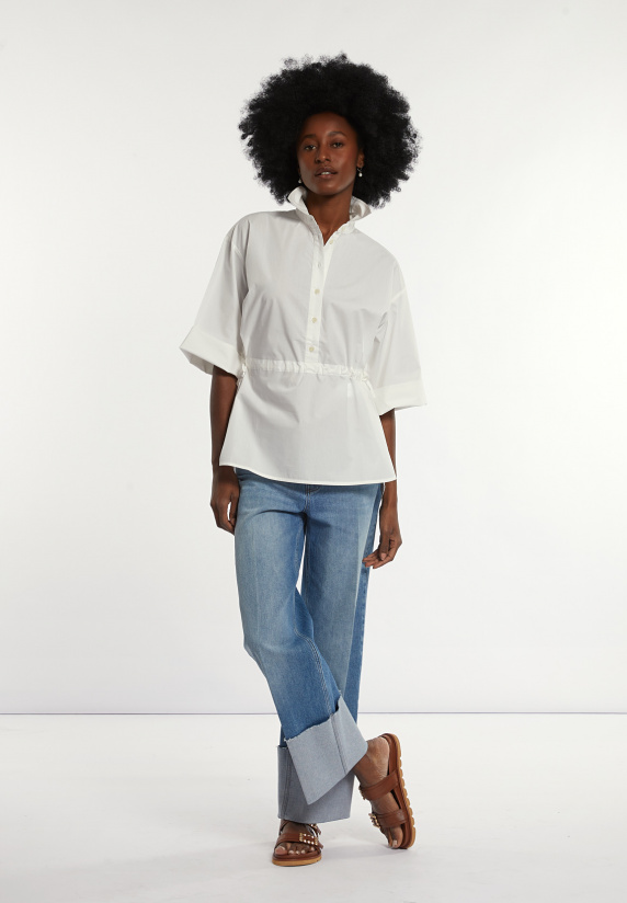 River Woods Katoenen Blouse Wijde Elleboogmouwen écru