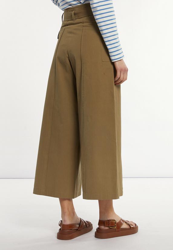 River Woods Katoenen Broek Wijde Pijpen Met Riem Kaki