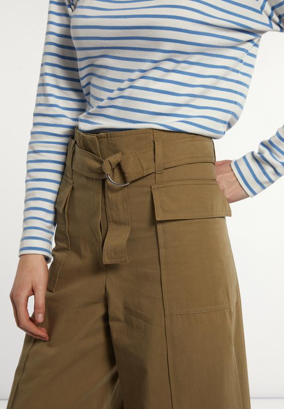 River Woods Katoenen Broek Wijde Pijpen Met Riem Kaki