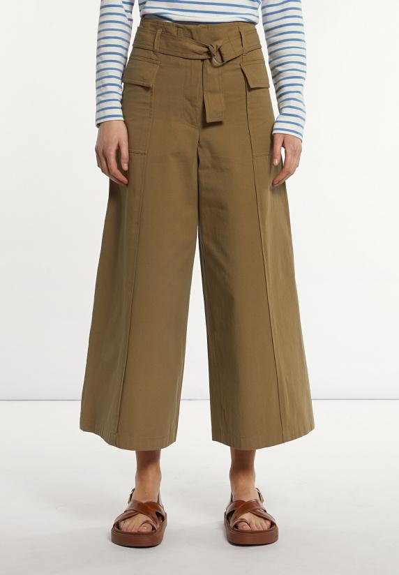 River Woods Katoenen Broek Wijde Pijpen Met Riem Kaki