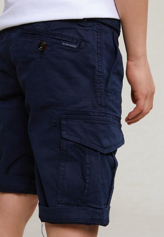 River Woods Katoenen Cargo Short Stretch Henna Blue