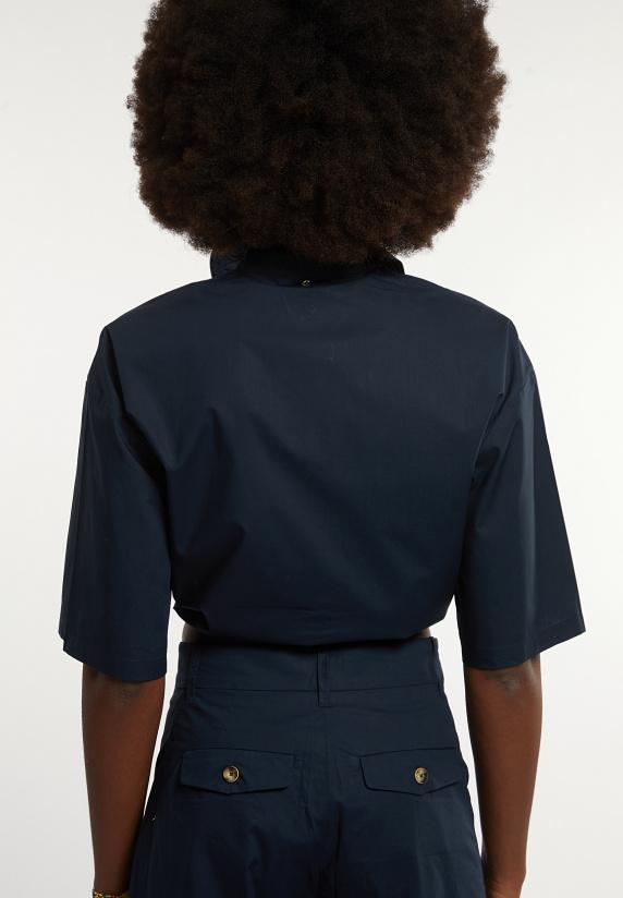 River Woods Katoenen Cropped Blouse Korte Mouwen Navy