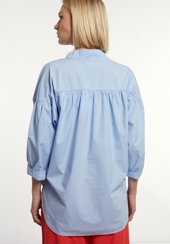 River Woods Katoenen Effen Oversized V-hals Blouse Blauw