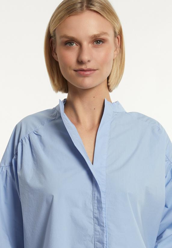 River Woods Katoenen Effen Oversized V-hals Blouse Blauw