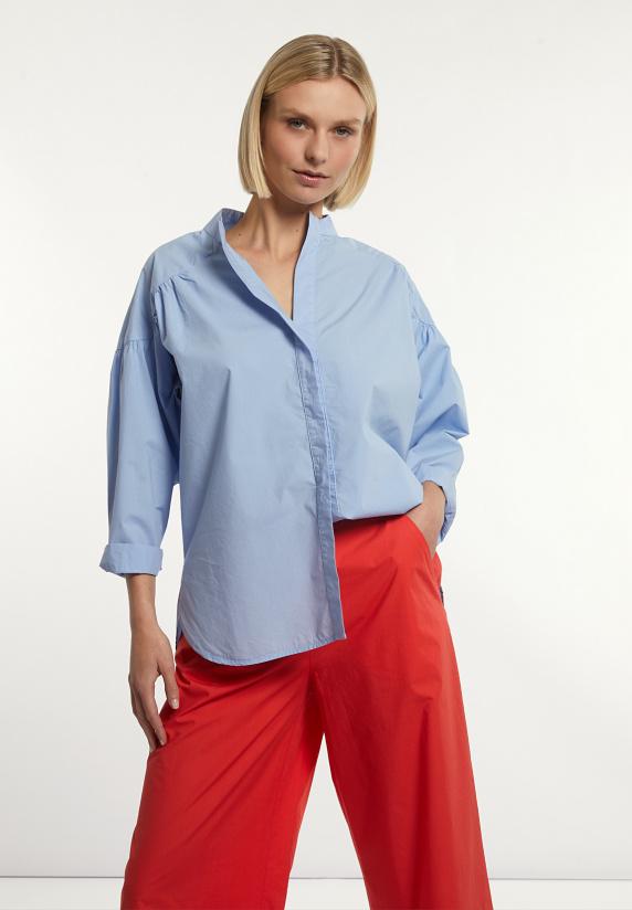 River Woods Katoenen Effen Oversized V-hals Blouse Blauw